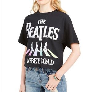 The Beatles Black Cotton Graphic Tee w/ Crop Top